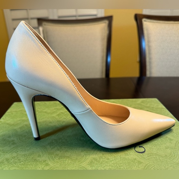 New Gucci GG High Heel Leather Beige Pumps Shoes 38 / US 8 - Picture 8 of 16